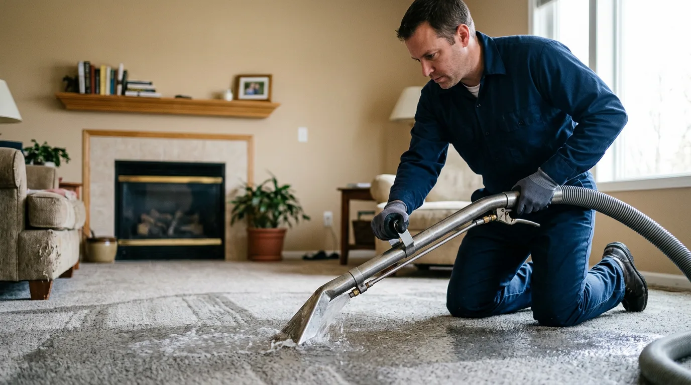Water damage restoration technician working near Desoto, TX